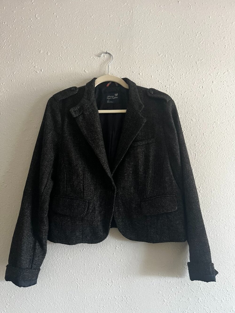 American Eagle Vintage 2011 Gray Tweed Wool Blend Jacket Size L Y2K Preppy